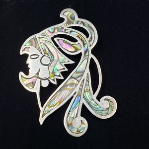 Vintage TAXCO Mexico Sterling Abalone Headdress Brooch Pin Marked